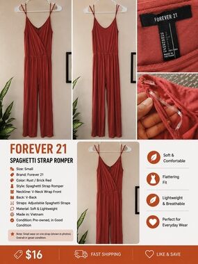 Forever 21 Brick Red Spaghetti Strap Jumpsuit
